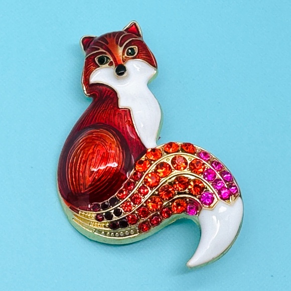 Brand new Red Fox Brooch Rhinestone Fox Pin - Picture 3 of 4